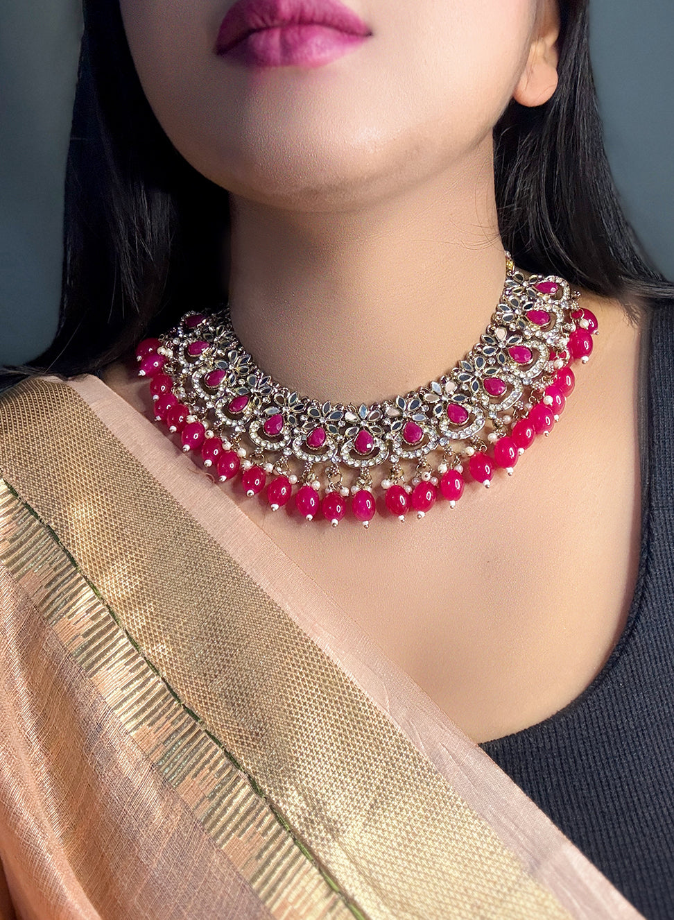 ANAYA PINK MIRROR PARTYWEAR NECKLACE