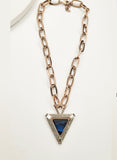 HEAVY CHAIN BLUE STONE TRIANGULAR NECKLACE