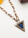 HEAVY CHAIN BLUE STONE TRIANGULAR NECKLACE